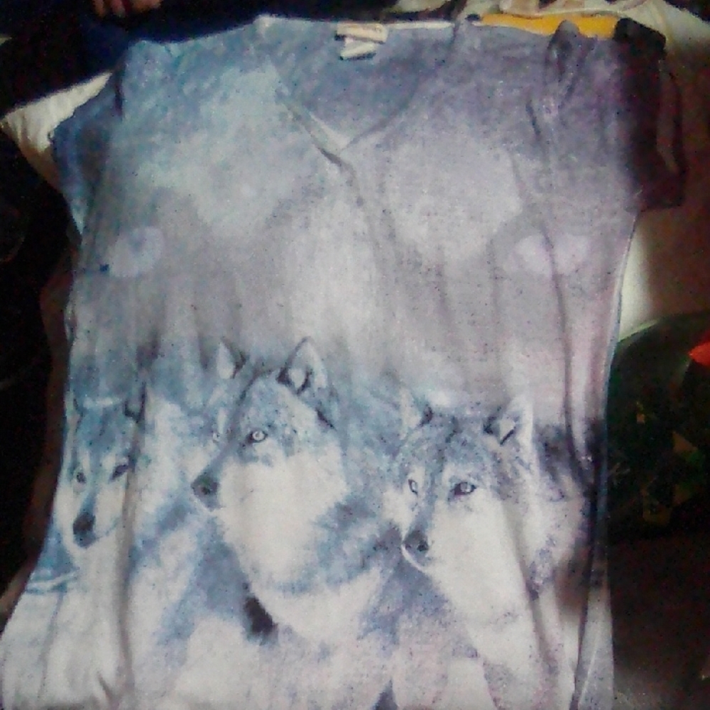 Vintage Blue Tie-Dye Short Sleeve Wolf  Tee